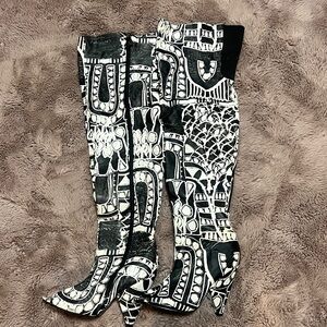 Black and White Patterned Women's Boots